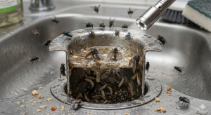 house flies in drains