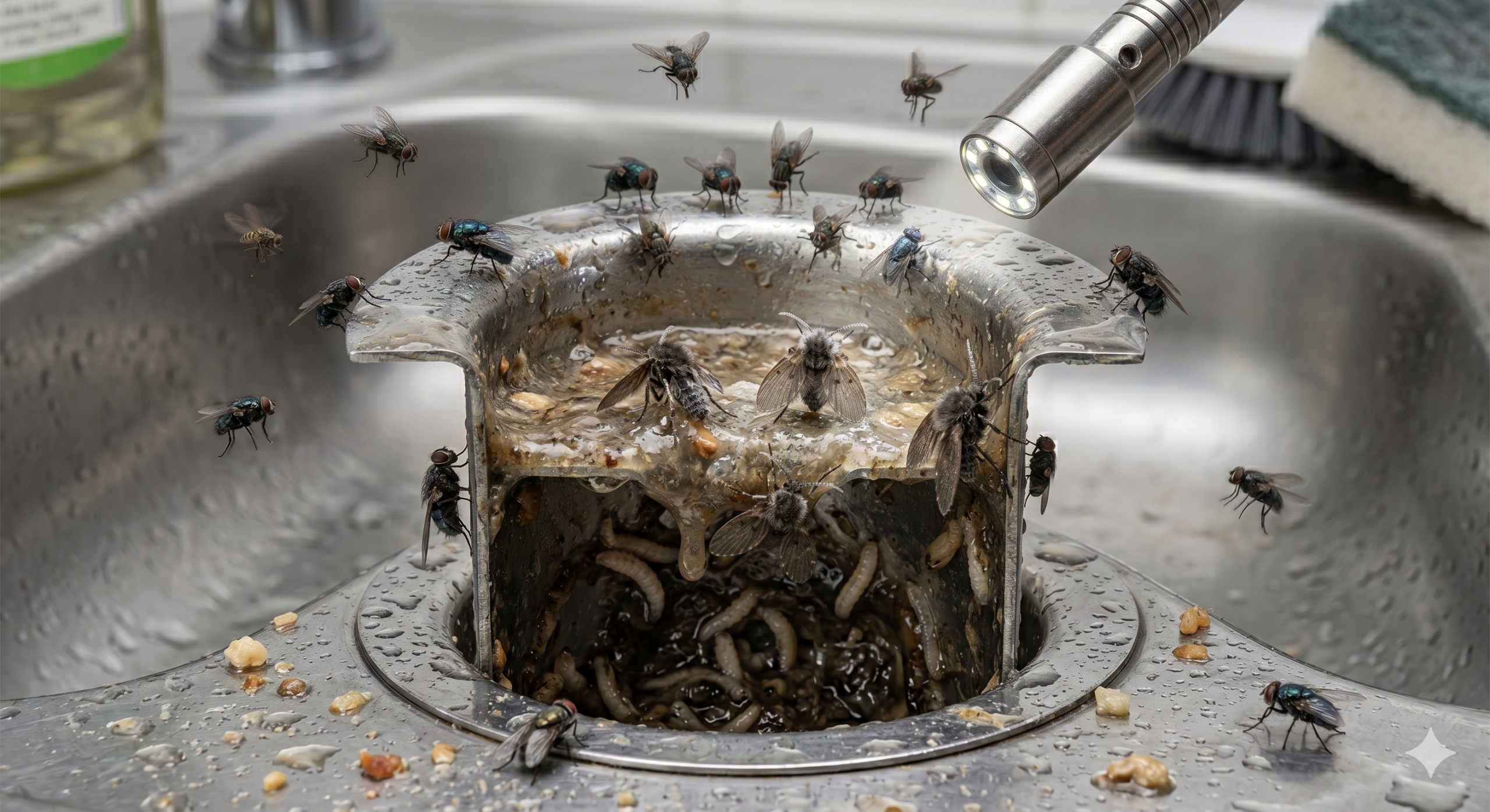 house flies in drains